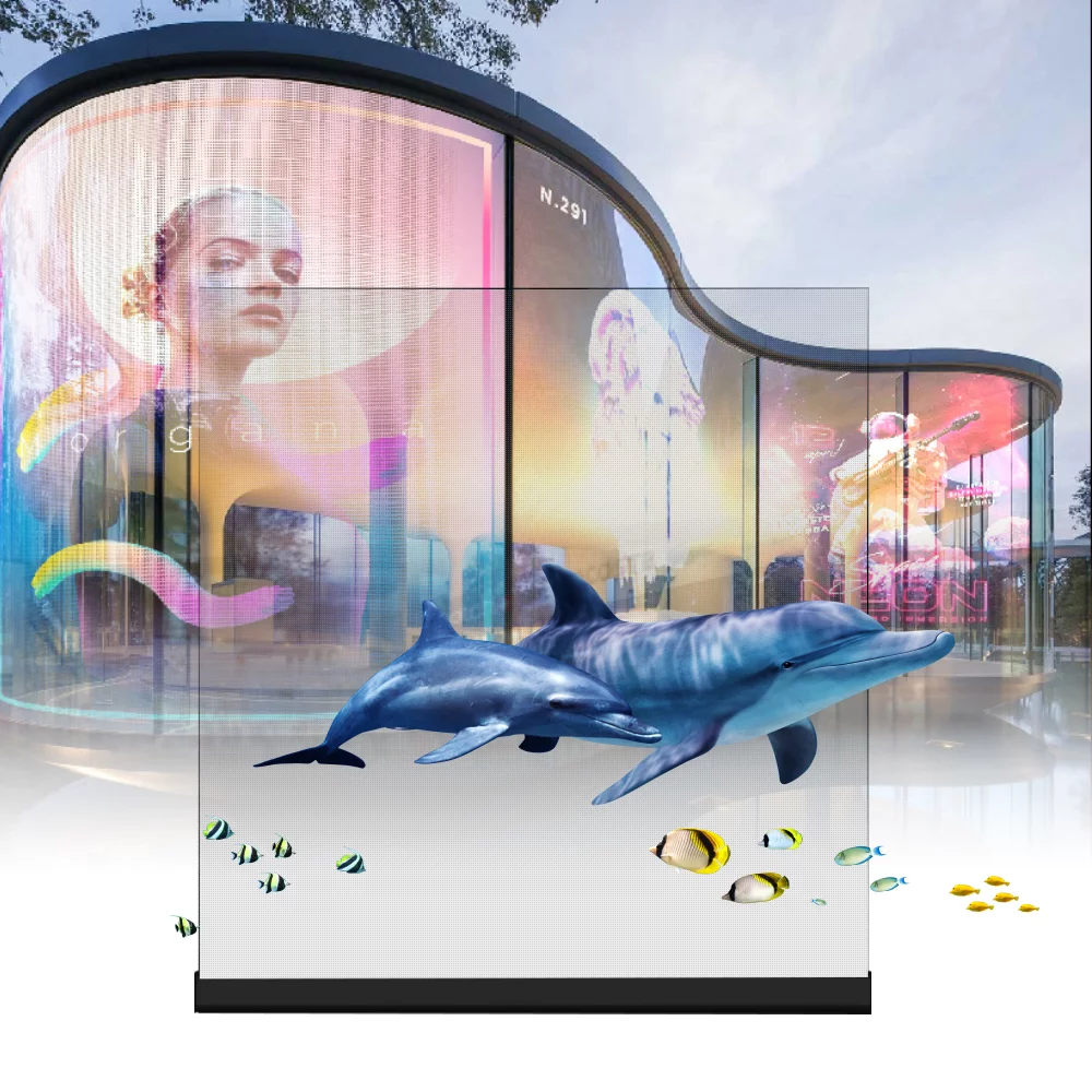 P3.91 indoor hologram LED display advertising" 和 "P6 3D hologram transparent LED display for glass wall
