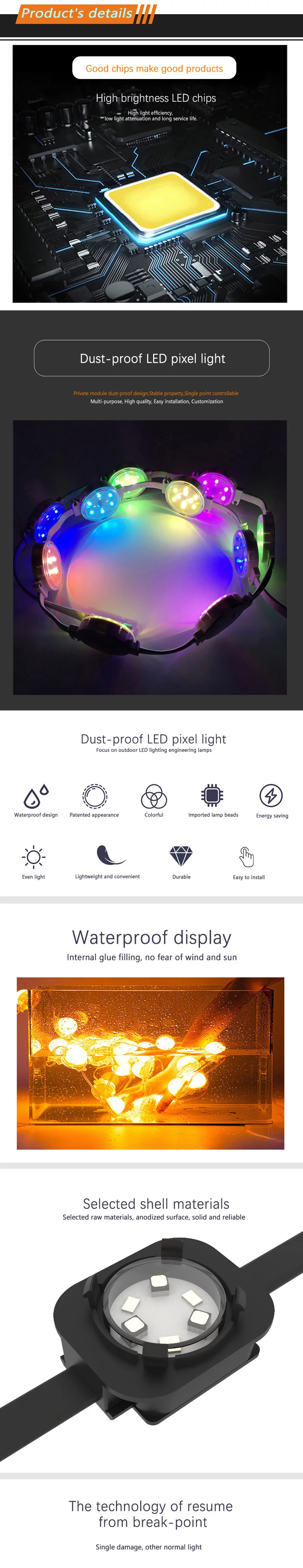 YM4050 P100 Amusement RGB 24 Volt Module Light – Address LED Pixel Full Color Point Light Manufacturer in Brazil